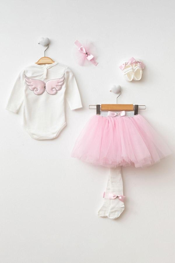 Petite Ponpon Baby Kız Bebek Özel Gün Parti Kıyafeti Tütü Etek/Elbise Set Melek Kanatlı - Image 1