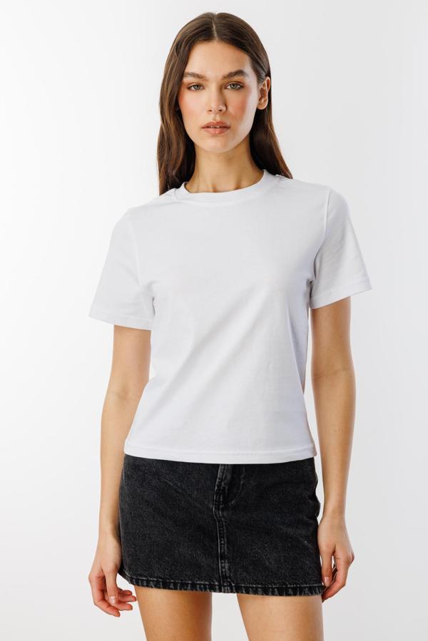 Kadın T-shirt Kısa Kollu Organik Pamuklu Bisiklet Yaka Crop T-shirt KADIN-T-SHIRT - Image 1
