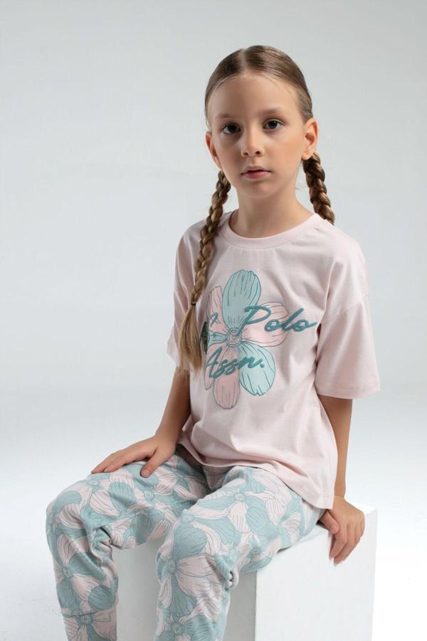 U.S. Polo Assn. Kız Çocuk Pembe Kısa Kol Pijama Takım - Image 1