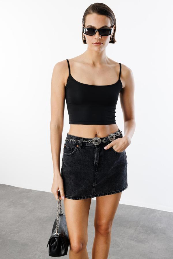 Kadın Scuba Kumaş İp Askılı Crop Top CROP-ATLET - Image 1