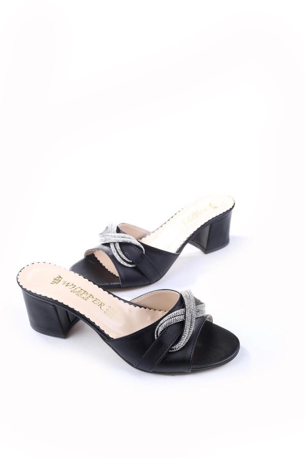 Walkenzo 3925 Kare Topuk Taş Detaylı  Bayan Terlik - Image 1