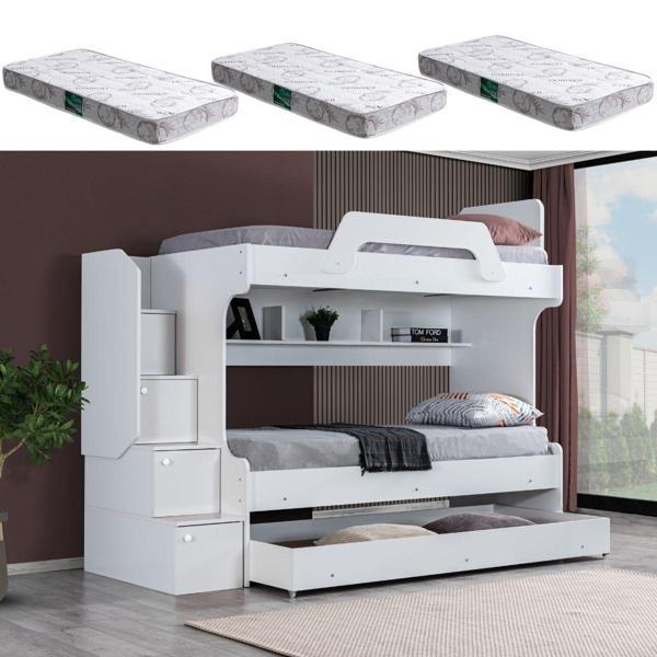 Ranza, İnci Yavrulu Ranza 3lü Beyaz Ranza + 3 Adet Comfort Yatak - Image 1