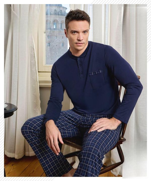 Pijamoni Erkek Düğme Yaka Uzun Kol Mevsimlik Pijama Takımı 6800/12 - 1 Adet - Image 1