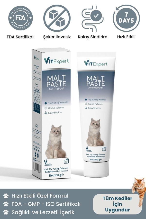 Vitexpert Anti,Hairball,Malt,Paste,Tüm,Kediler,Için,Tüy,Yumağı,Önleyici,Sindirime,Yardımcı,Malt,Macun,100,Gr - Image 1