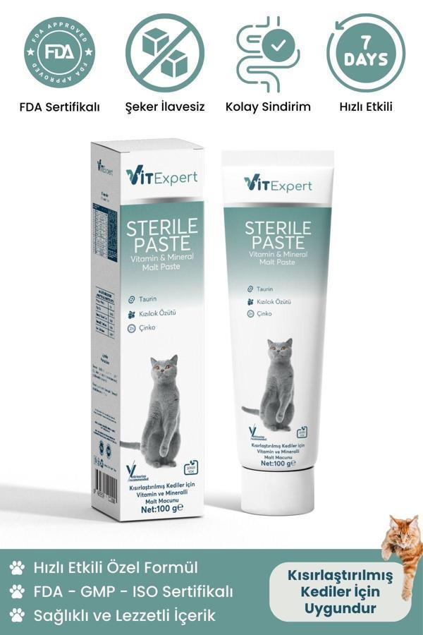 Vitexpert Sterile,Paste,Kısırlaştırılmış,Kediler,Için,Multi,Vitamin,Ve,Mineralli,Kısır,Kedi,Malt,Macun,100,Gr - Image 1