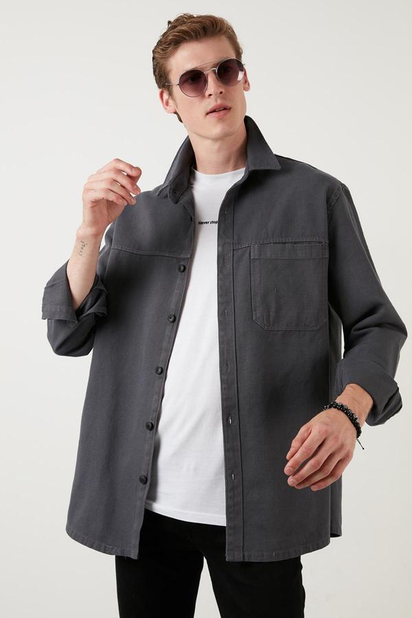 Buratti Pamuklu Regular Fit Tek Cepli Erkek Gömlek CF23W192736 ANTRASİT - Image 1