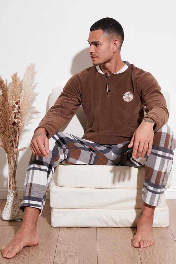 Buratti Regular Fit Bisiklet Yaka Kışlık Yumuşak Dokulu Polar Erkek Pijama Takımı 6096100 CAMEL - Image 1