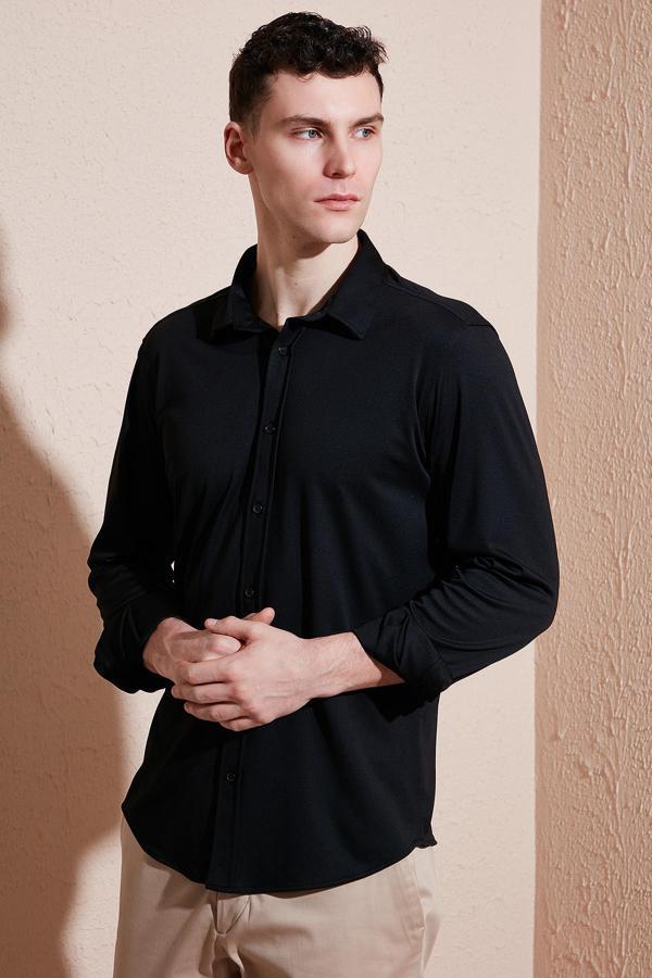 Buratti Pamuklu Regular Fit Düz Yaka Erkek Gömlek CF25S119628 SİYAH - Image 1