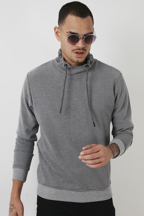 Buratti Pamuklu Dik Yaka Slim Fit Erkek Sweat 5905032 GRİ MELANJ - Image 1