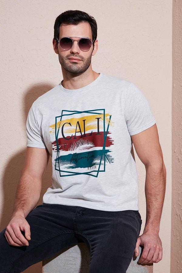 Buratti Pamuklu Slim Fit Bisiklet Yaka Erkek T Shirt 541CALIFORNIA24 AÇIK MELANJ - Image 1