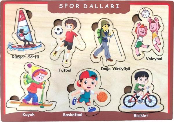 Farbu Oyuncak Ahşap Bultak Puzzle 7 Parça Arka Yüzü Yazı Tahtalı Yapboz Spor Dalları - Image 1