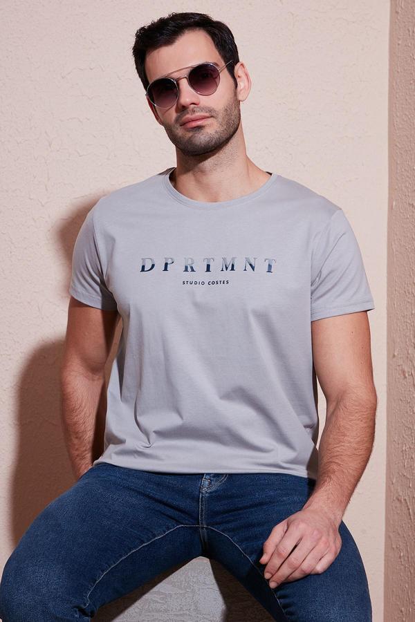 Buratti Baskılı Bisiklet Yaka Pamuklu Slim Fit Erkek T Shirt 541DPRTMNT24 AÇIK GRİ - Image 1