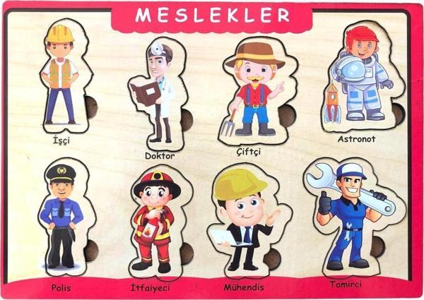 Farbu Oyuncak Ahşap Bultak Puzzle 8 Parça Arka Yüzü Yazı Tahtalı Yapboz Meslekler - Image 1