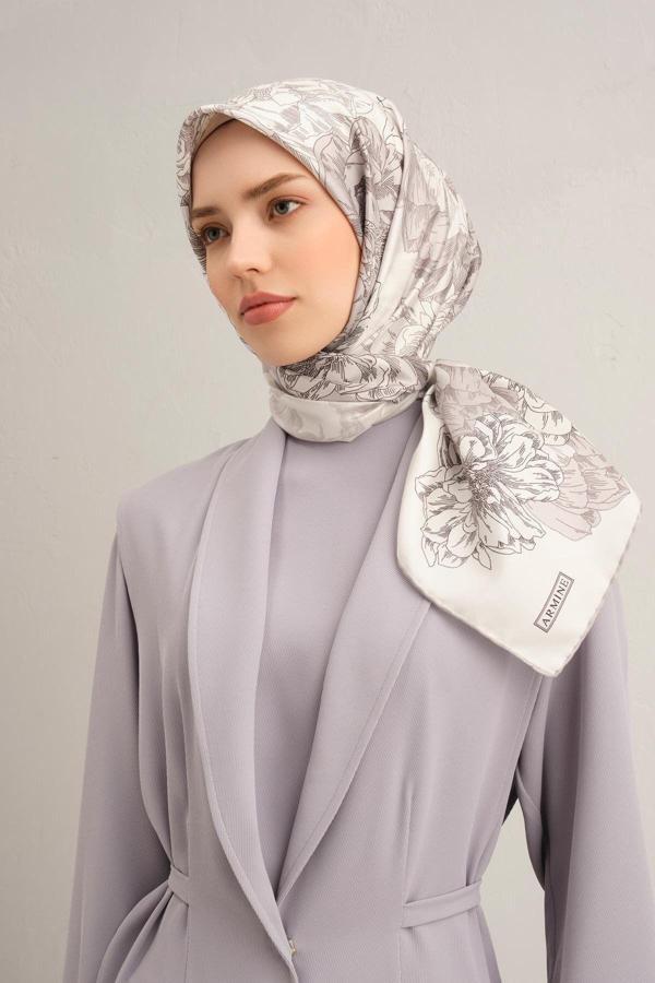 Armine Desenli Saf Ipek Twill Eşarp 9330- 84 - Image 1
