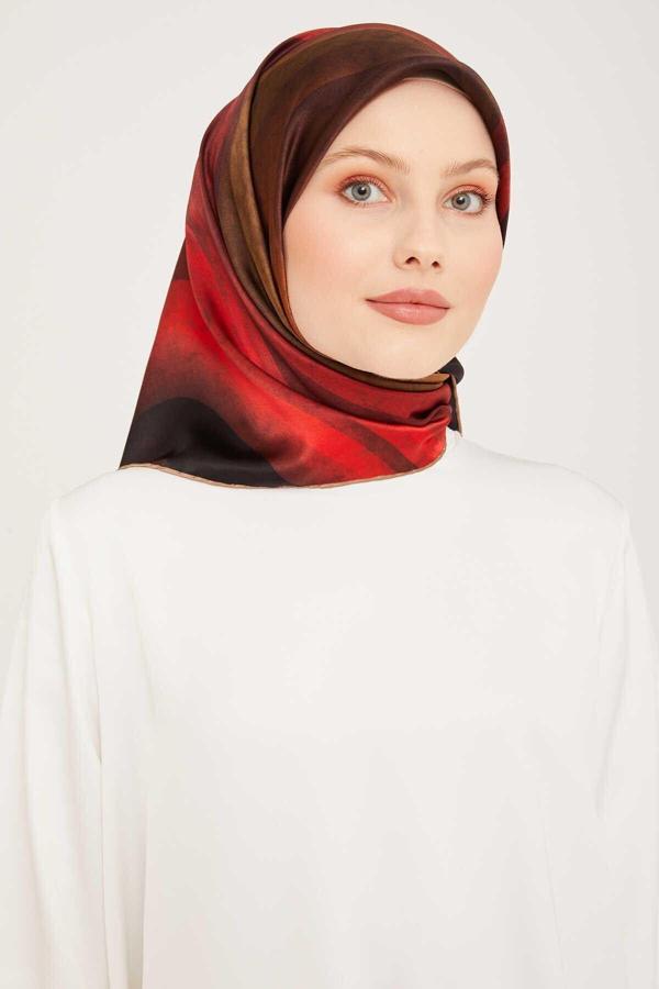 Armine Bordo Desenli Tivil Ipek Eşarp 9021-03 - Image 1