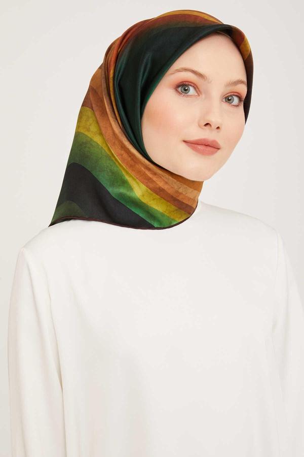 Armine Yeşil Desenli Tivil İpek Eşarp 9021-36 - Image 1