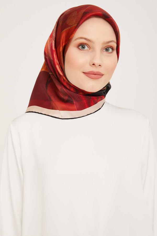 Armine Bordo Desenli Tivil Ipek Eşarp 9009-05 - Image 1