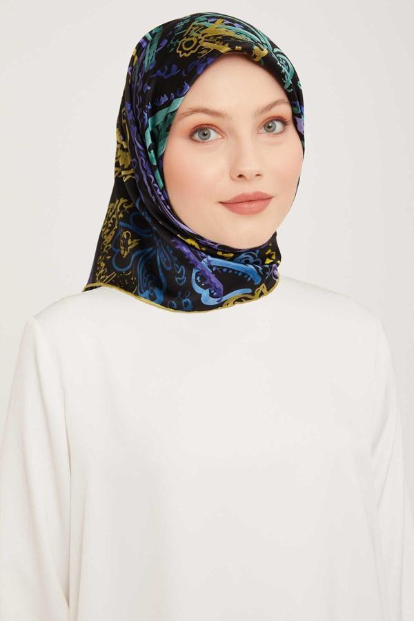 Armine Yağ Yeşili Vintage Desenli Tivil Ipek Eşarp 9037-52 - Image 1
