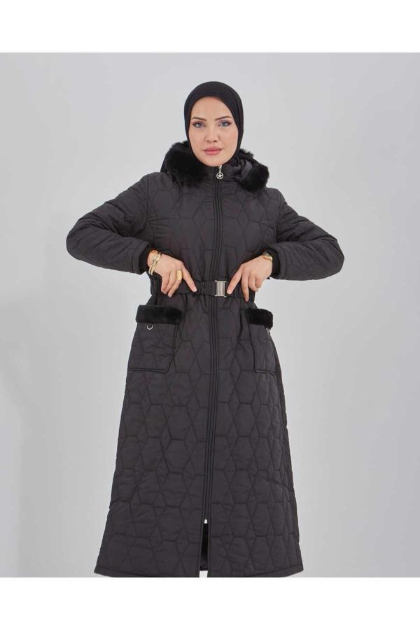 Ala Ferace Uzun Boy Su Geçirmez Şişme Kaban - Image 1