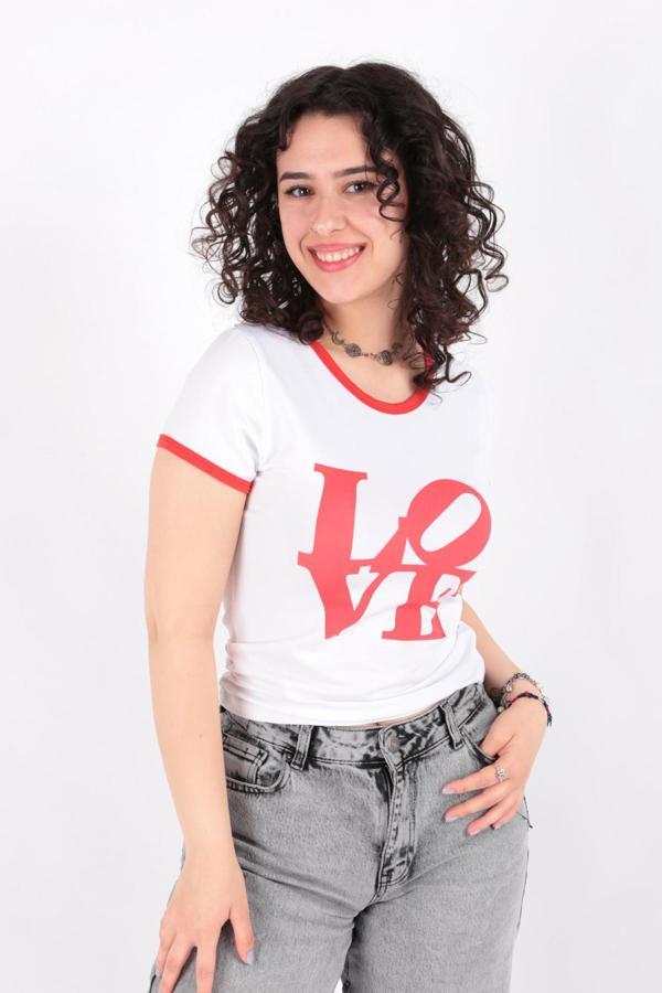 Busem S0016027 Kadın Love Baskılı T-Shirt - Image 1