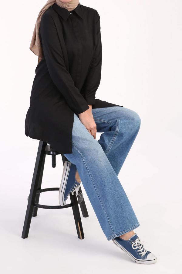 Allday Bdx51007K Basic Gizli Patlı Gömlek Tunik - Image 1