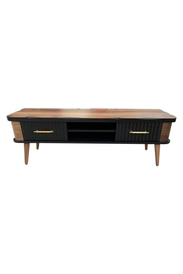 Evim-E Aksesuar 150 Cm Kütük Tv Sehpası&Ünitesi Komple Ceviz Kaplamalı Mdf,Ahşap Ayaklı - Image 1
