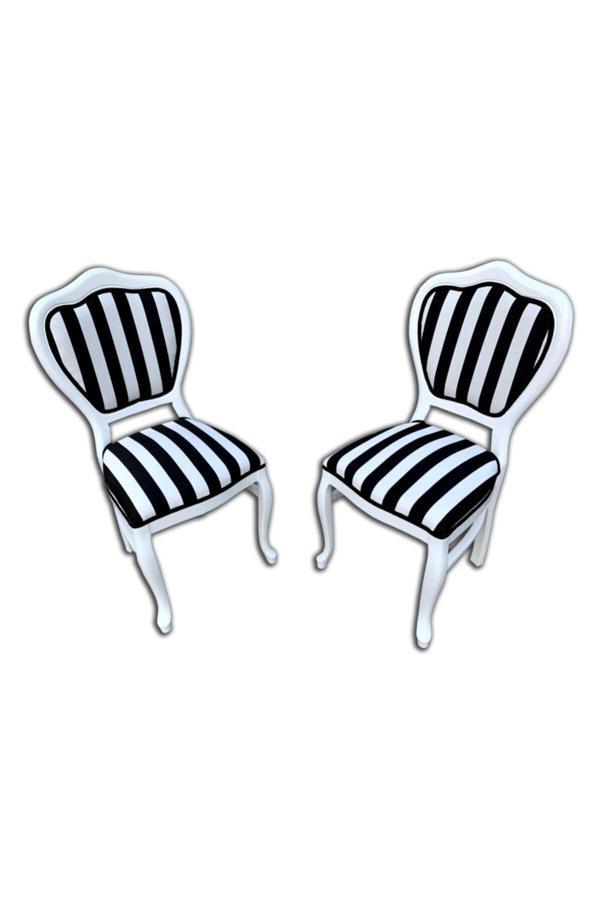Evim-E Aksesuar 2 Adet Kontra Lükens Ayaklı Ahşap Sandalye - Zebra Kumaş + Beyaz Ayak(Cafe&Restaurant&Mutfak&Salon) - Image 1