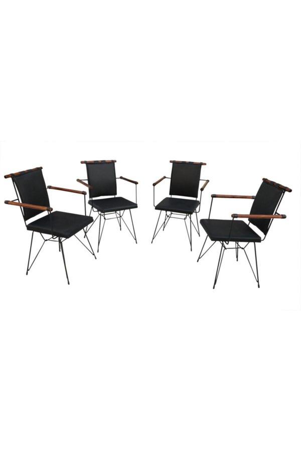 Evim-E Aksesuar 4 Adet Penyez Sandalye Cafe & Mutfak & Bahçe & Restaurant Metal Ahşap Karışımı - Image 1