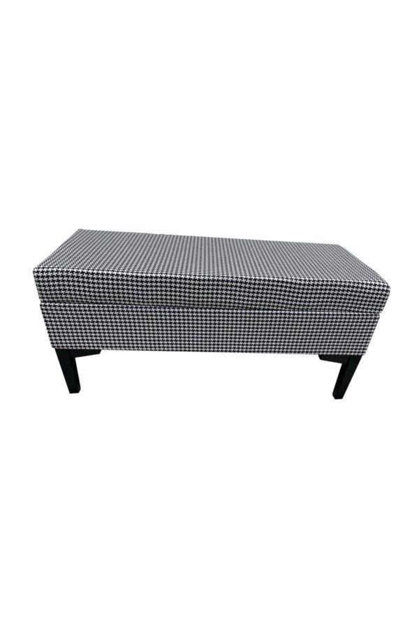 Evim-E Aksesuar Modern Ağaç Iskeletli 40X100 Cm Puf(Bench) Keten Kaz Tüyü Desenli Kumaş - Image 1