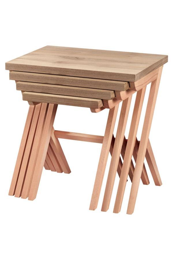 Evim-E Aksesuar Çapraz X 4'Lü Ceviz Kaplamalı Zigon Sehpa Hâm & Cilasız - Image 1