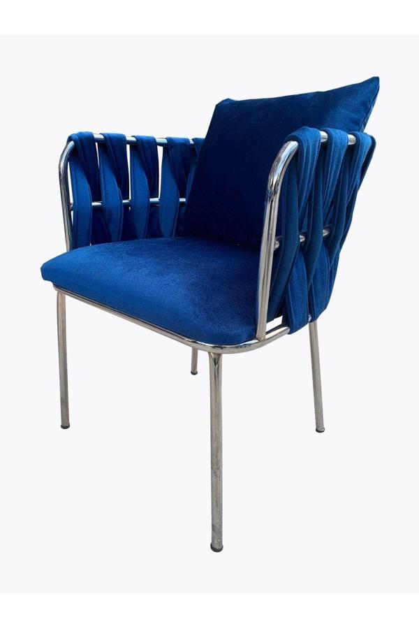 Evim-E Aksesuar Sarmaşık Tekli Sandalye & Berjer Metal Nikel Kaplamalı-Kadife Kumaşlı - Image 1