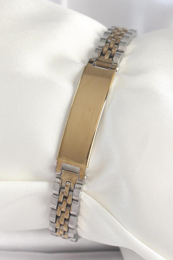316L Çelik Gold Gümüş Renk Kalın Zincir Künye Model Erkek Bileklik - TJ-EB3717 - Image 1