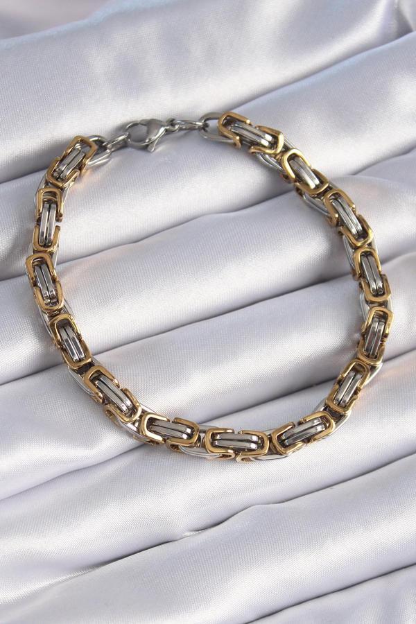 316L Çelik Gümüş Gold Renk Kral Zincir Model Erkek Bileklik - TJ-EB3695 - Image 1