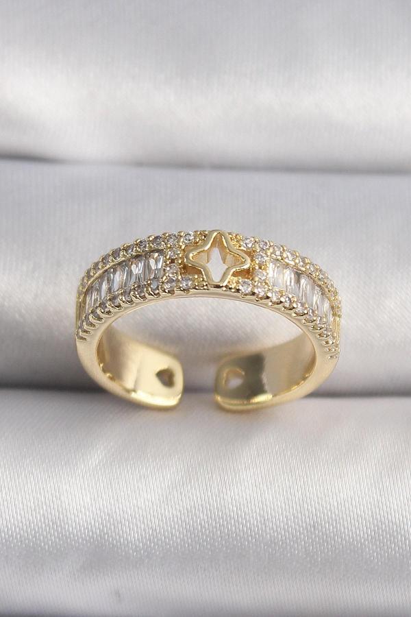 Pirinç Gold Renk Zirkon Taşlı Yıldız İşleme VIP Seri Kadın Yüzük - TJ-BYK3510 - Image 1