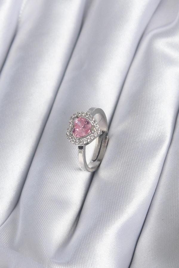 Pirinç Gümüş Renk Pembe Zirkon Taşlı Charm Model Kadın Yüzük - TJ-BYK2864 - Image 1