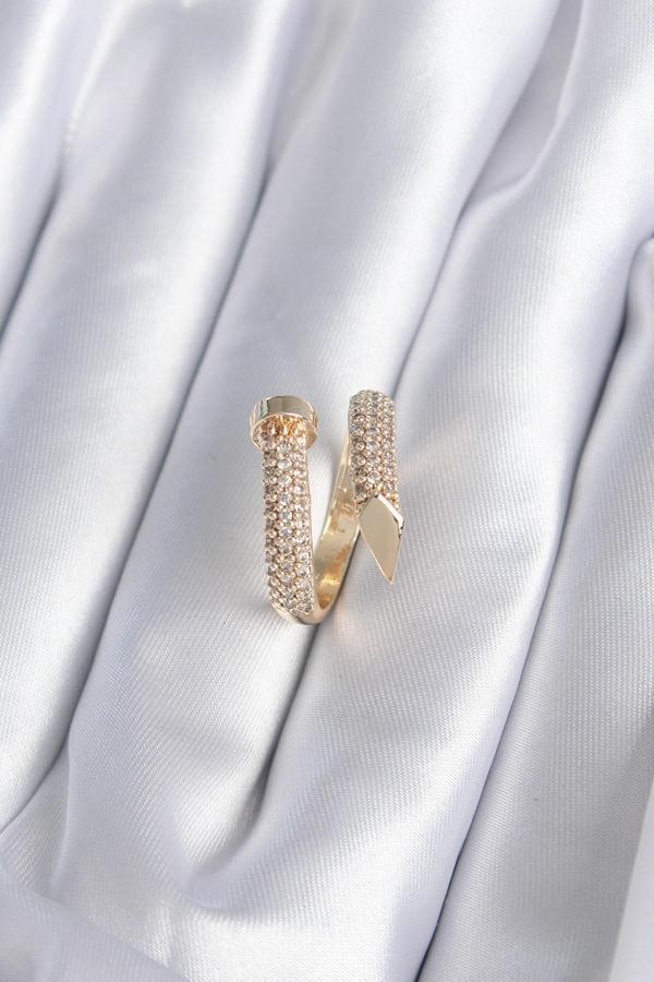 Pirinç Gold Renk Çivi Model Zirkon Taşlı Kadın Yüzük - TJ-BYK2878 - Image 1