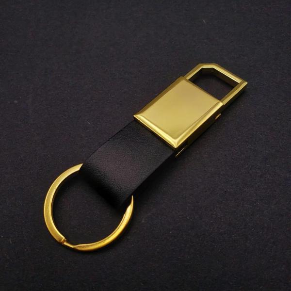 Metal Deri Anahtarlık Siyah Gold - Image 1