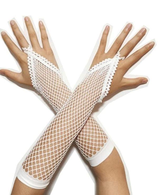 Beyaz Renk Parmak Arası File Örgü Eldiven 26 cm - Image 1