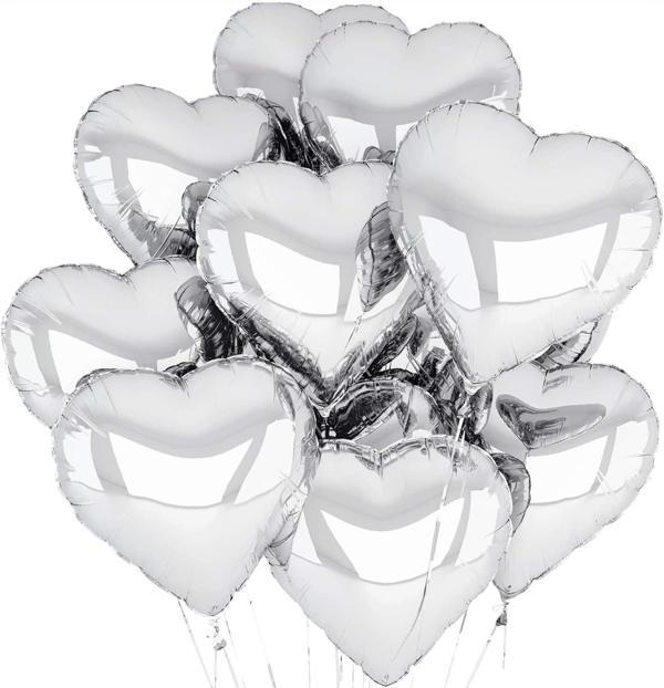 Metalize Parlak Gümüş Şekilli Kalp Uçan Balon Folyo 45 cm 10 Adet - Image 1