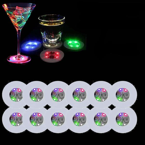 Renkli LED Işıklı Bardak Altlığı - Dekoratif 12 Adet Pilli - Image 1