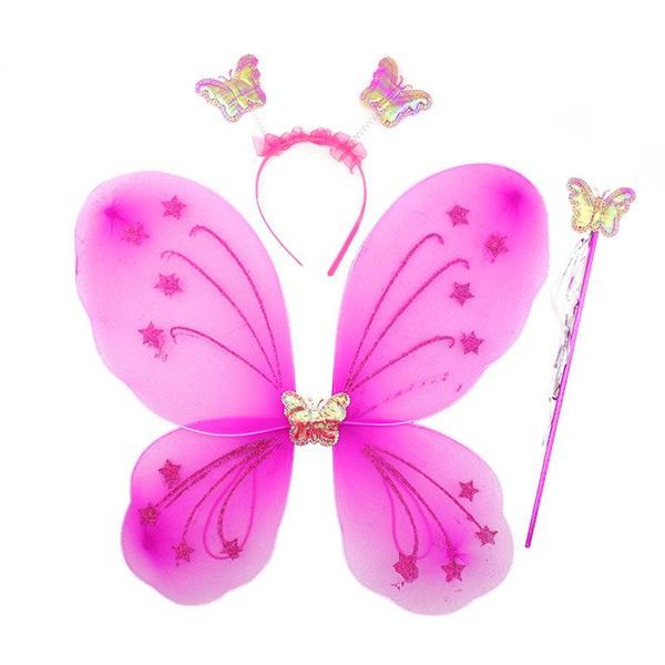 Fuşya Renk Kelebek Kanadı Tacı ve Sopası 50x37 cm - Image 1