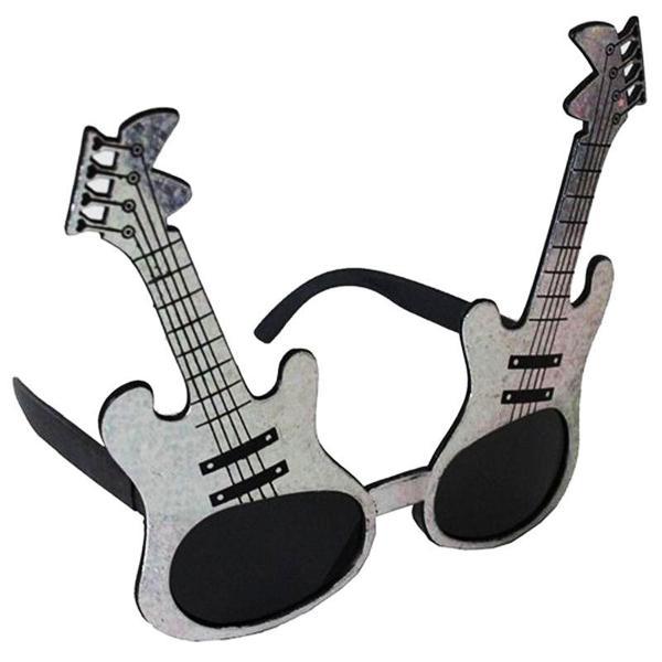 Gümüş Renk Rockn Roll Gitar Şekilli Parti Gözlüğü 15x15 cm - Image 1