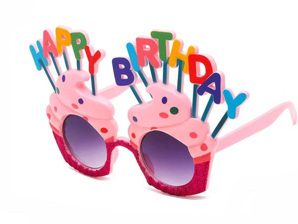 Happy Birthday Yazılı Pembe Fuşya Renk Parti Gözlüğü 12x7 cm - Image 1