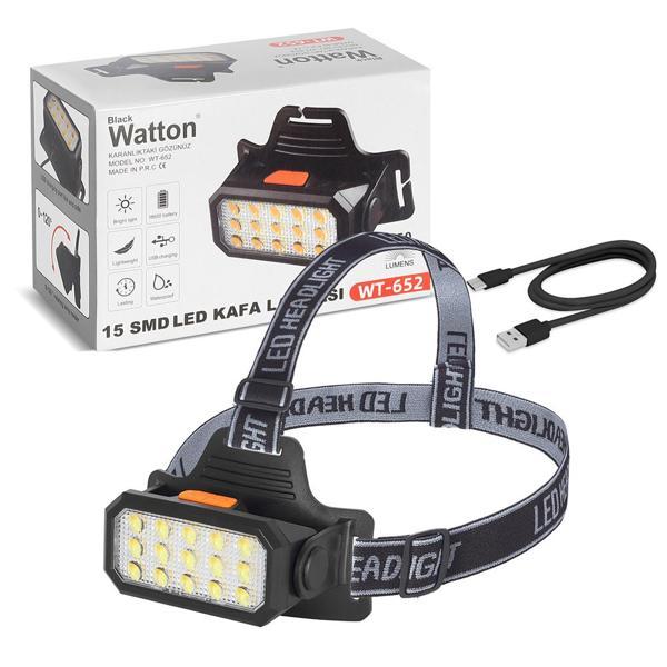 15 Ledli Sarı / Beyaz Şarjlı Kafa Lambası Watton Wt-652 - Image 1