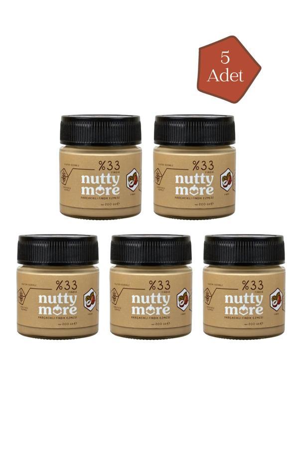 Nutty More %33 Fındık Parçacıklı Fındık Ezmesi 200 gr x 5 Adet - Image 1