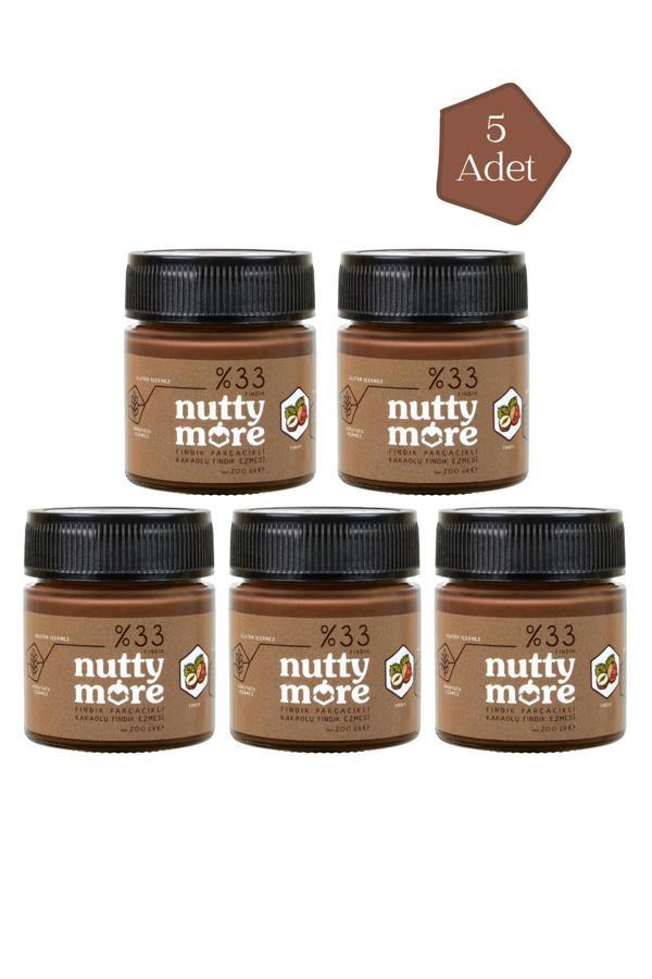 Nutty More %33 Fındık Parçacıklı Kakaolu Fındık Ezmesi 200 gr x 5 Adet - Image 1