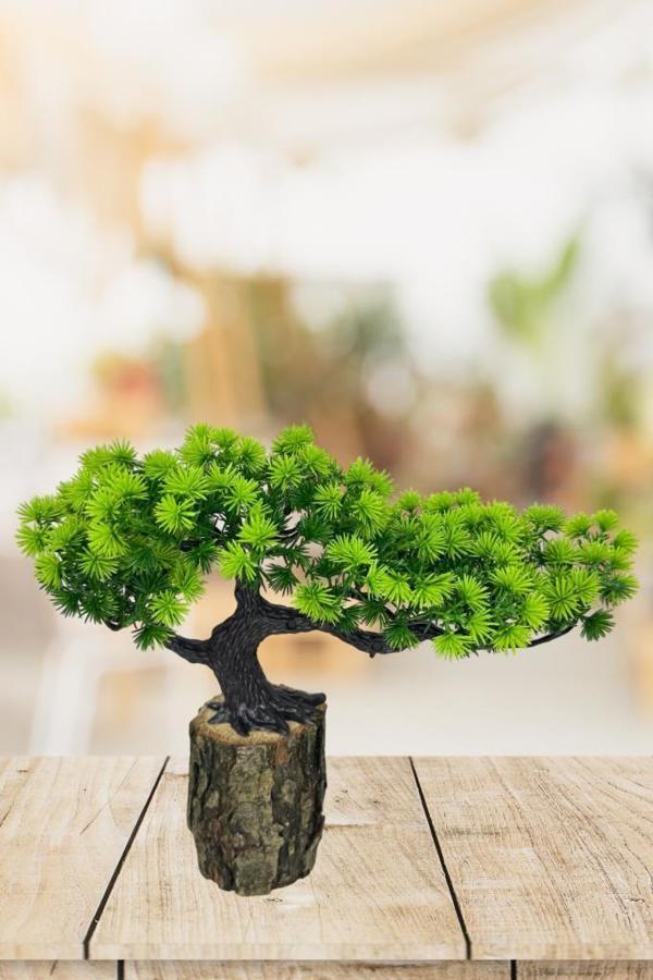 Yapay Çiçek Bonsai Ağacı Kütük Saksıda Yatık Akasya  Dekoratif Yapay Ağaç Bonzai 30*20 CM - Image 1