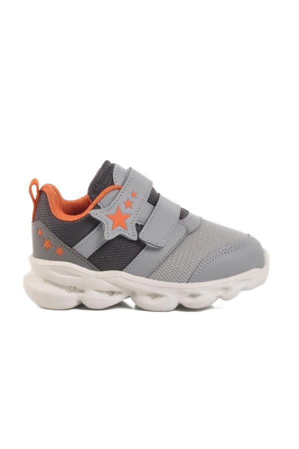 Gri Cırtlı Işıklı Hafif Unisex Çocuk Spor Ayakkabı Cayt B - Image 1