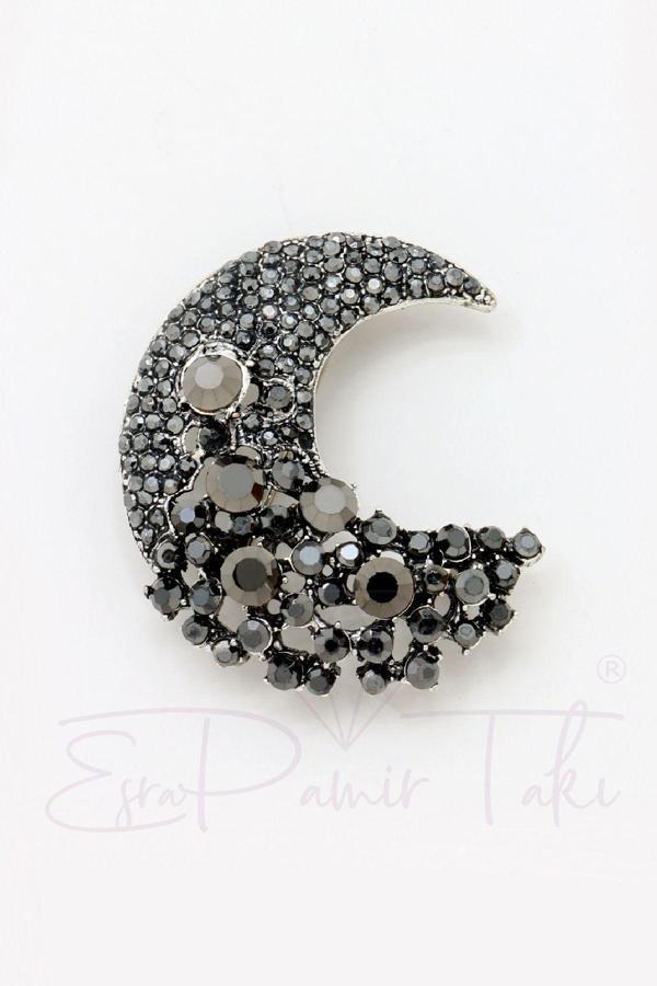 Füme Markazit Taş Hilal Broş - Image 1