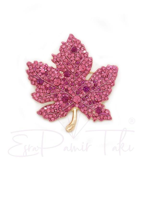 Pembe Taşlı Yaprak Broş - Image 1